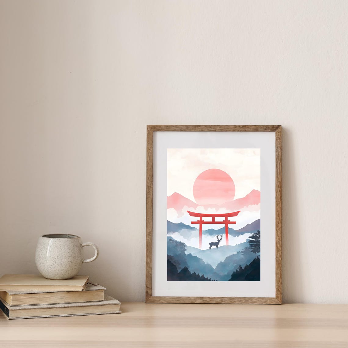 Japanese Sunrise Deer With Red Torii Gate Over Misty Mountains Poster - Image 7