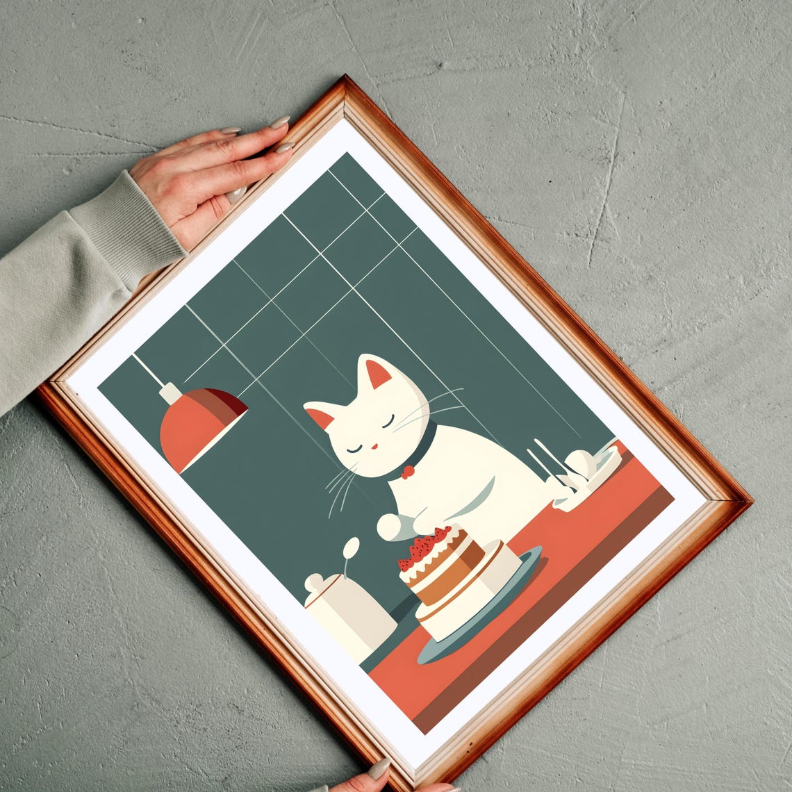 Cat Decorating Strawberry Cake Cute Kitchen Animal Nursery Art Poster - Image 6