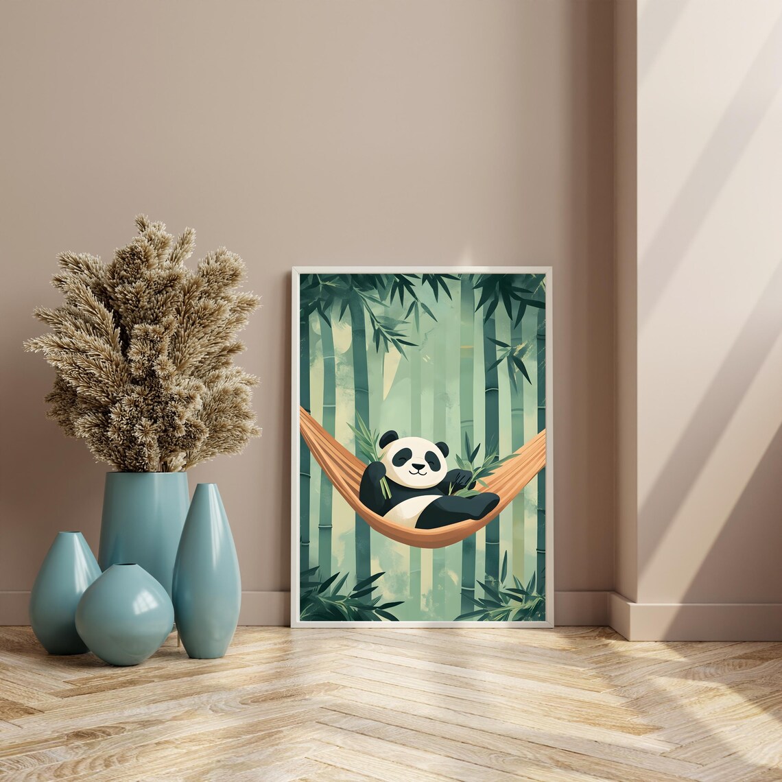 Smiling Panda Relaxing in an Orange Hammock in Bamboo Forest Poster - Image 8