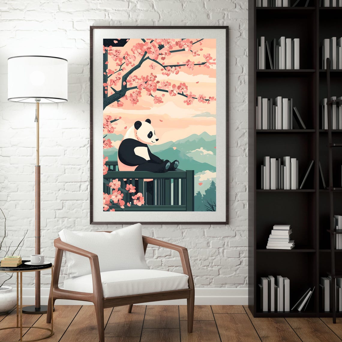 Panda Resting Under Cherry Blossoms At Mountain Sunset Poster - Image 4