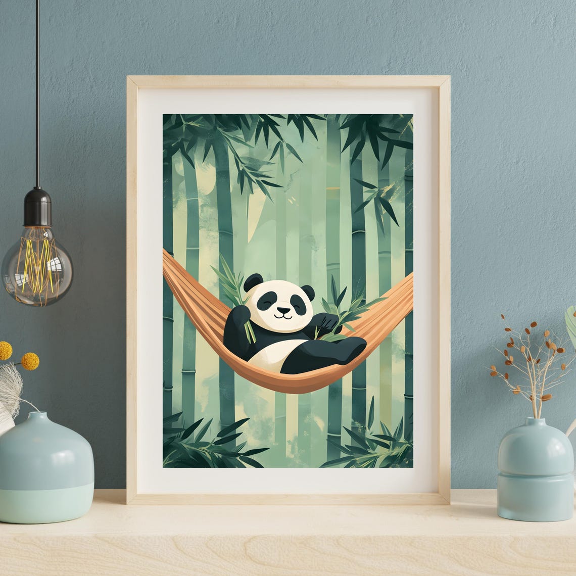 Smiling Panda Relaxing in an Orange Hammock in Bamboo Forest Poster - Image 3