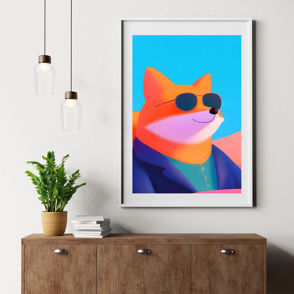 Stylish Orange Dog in Round Sunglasses and Navy Blazer Poster - Image 2