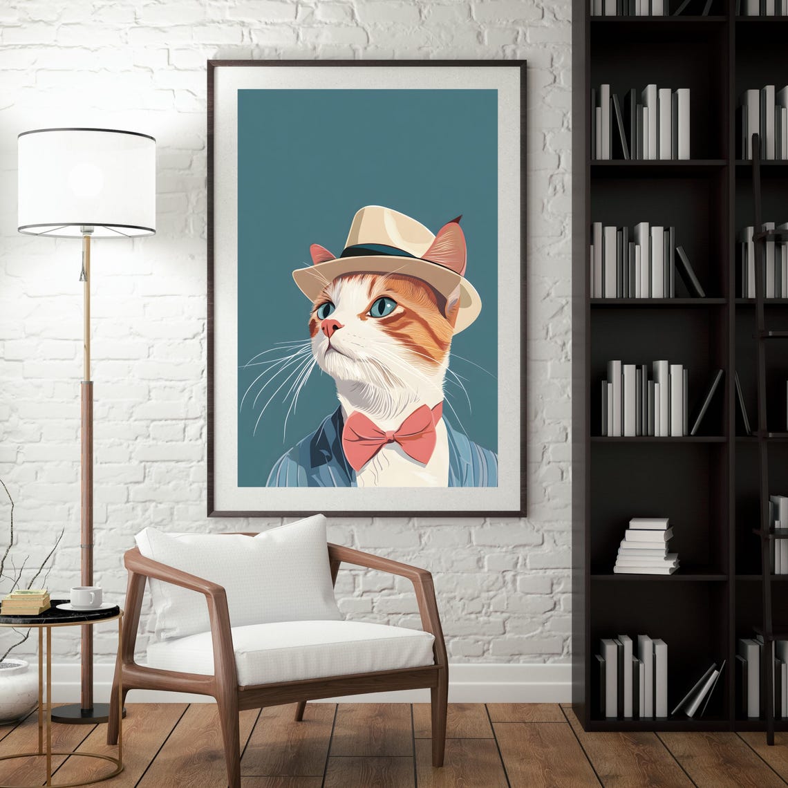 Dapper Ginger Cat in Fedora Hat and Pink Bow Tie Illustration Poster - Image 6