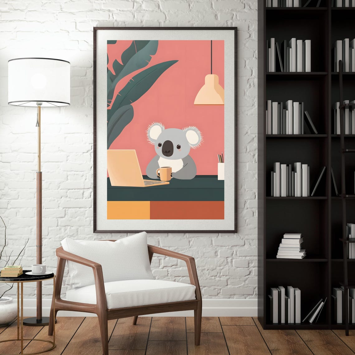 Cozy Koala Office Desk Laptop Coffee Minimalist Work Art Poster - Image 7