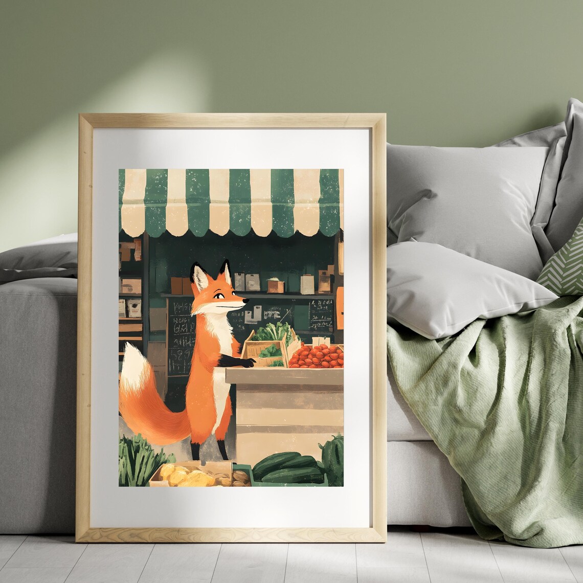 Clever Red Fox Browsing a Farmers Market Vegetable Stall Under an Awning Poster - Image 8
