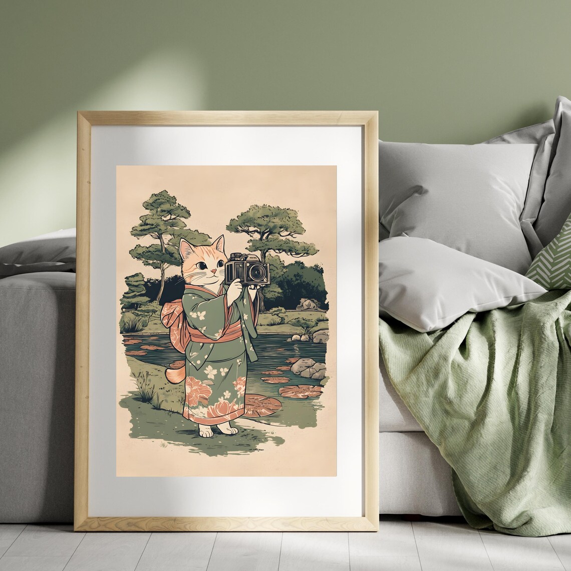 Ginger Cat Photographer in Kimono Holding Vintage Camera Poster - Image 7