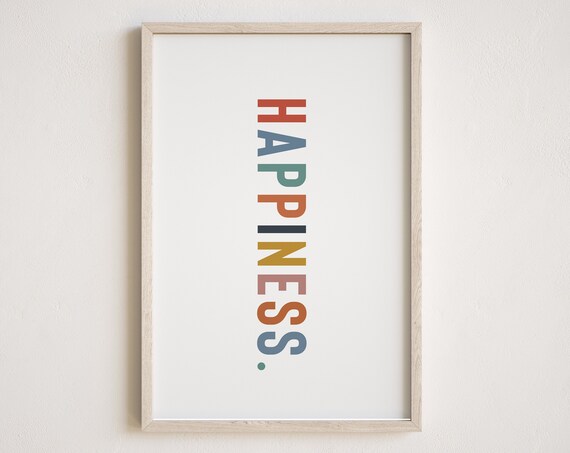 Happiness Colorful Vertical Block Lettering Typography Poster