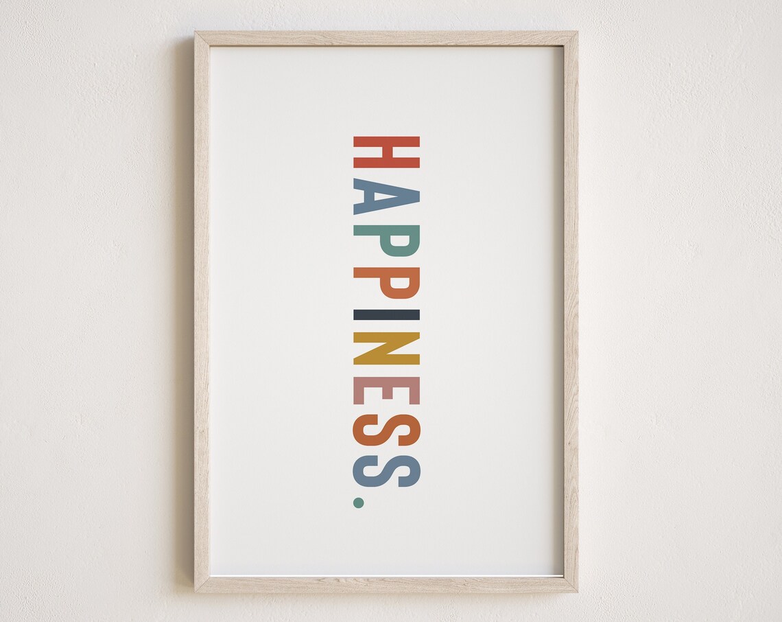Happiness Colorful Vertical Block Lettering Typography Poster