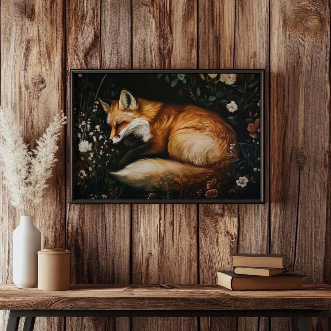 Sleeping Fox, Moody Botanical Dark Academia Art Print - Image 2