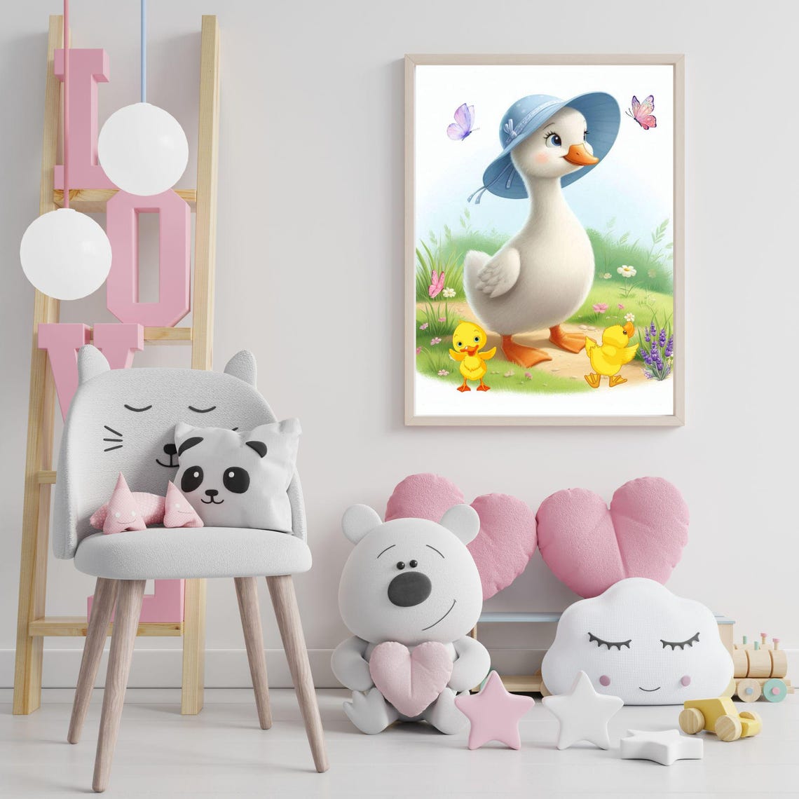 Mother Duck in a Blue Sun Hat With Two Ducklings Spring Poster - Image 3