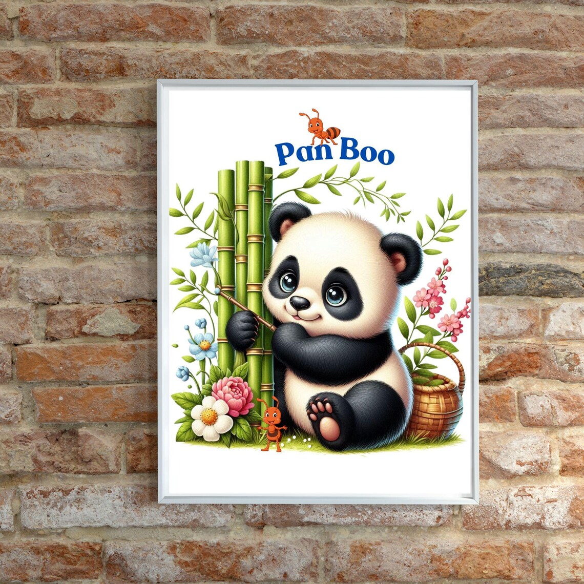 Pan Boo Baby Panda Among Bamboo and Flowers Kids Room Poster - Image 4