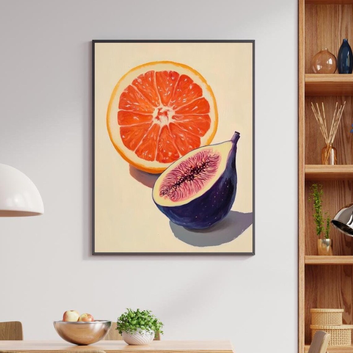Vintage Grapefruit And Fig Fruit Poster Retro Kitchen Market Wall Decor Art