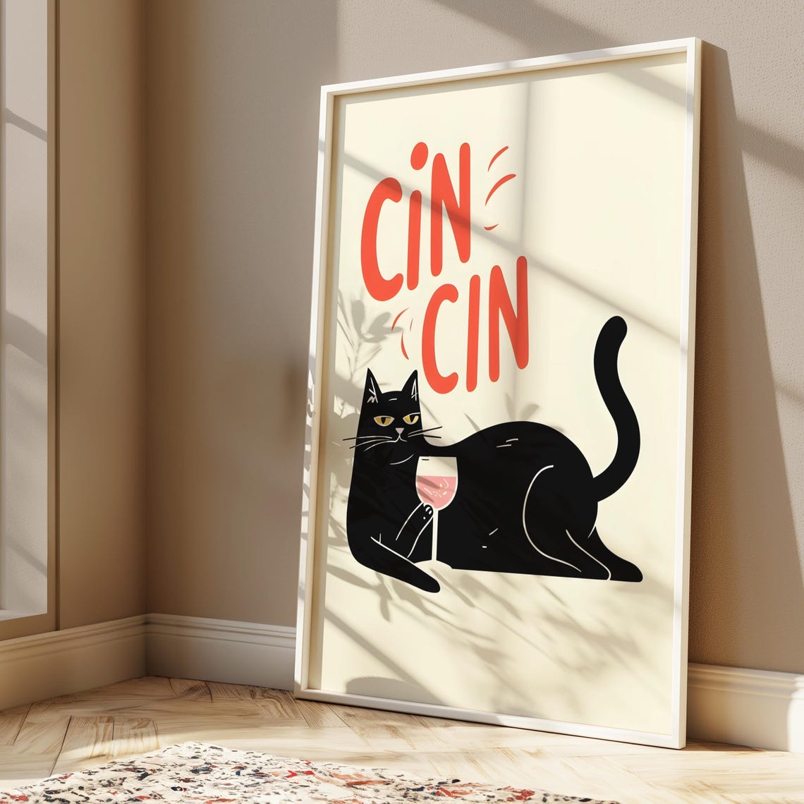 Cin Cin Black Cat Wine Glass Cheerful Retro Bar Cart Art Poster - Image 4