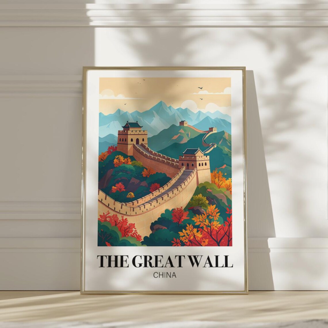 The Great Wall Of China Autumn Mountain Fortresses Scenic Poster