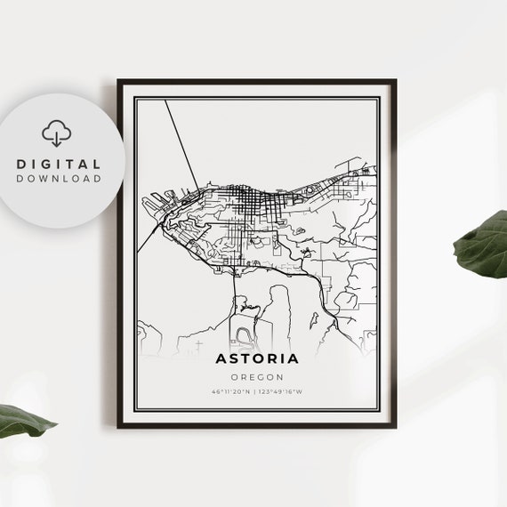 Astoria Map Print Oregon Or Usa Art Poster Clatsop County City Street Road Gift For Pilot Np189
