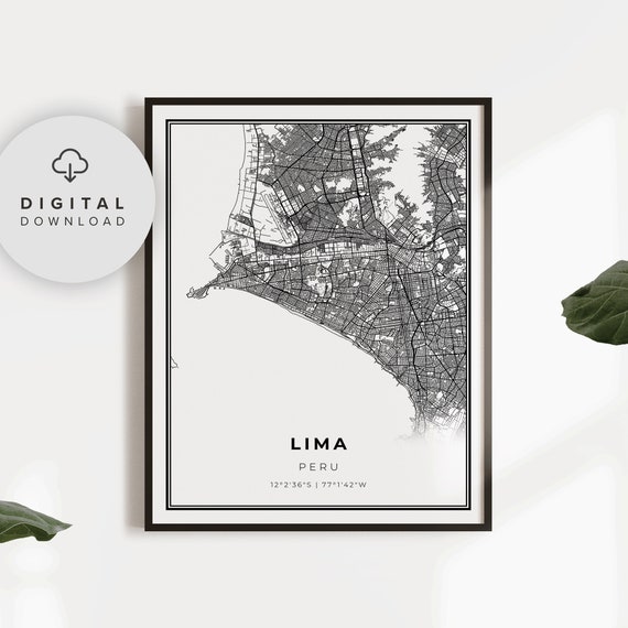 Lima Map Print Peru Art Poster City Street Road Wall Hometown Np755