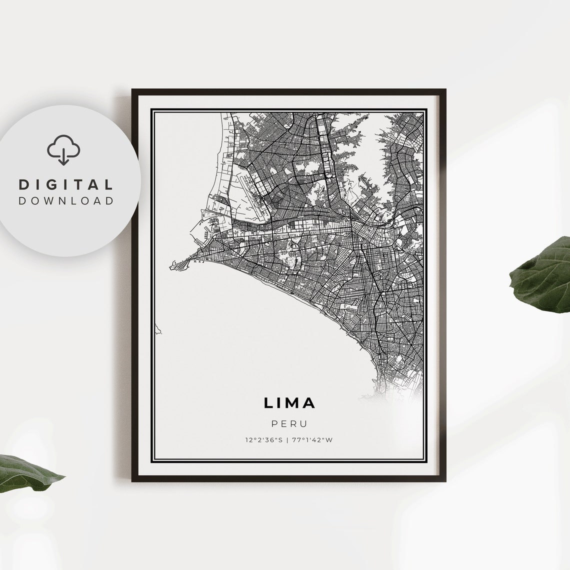 Lima Map Print Peru Art Poster City Street Road Wall Hometown Np755