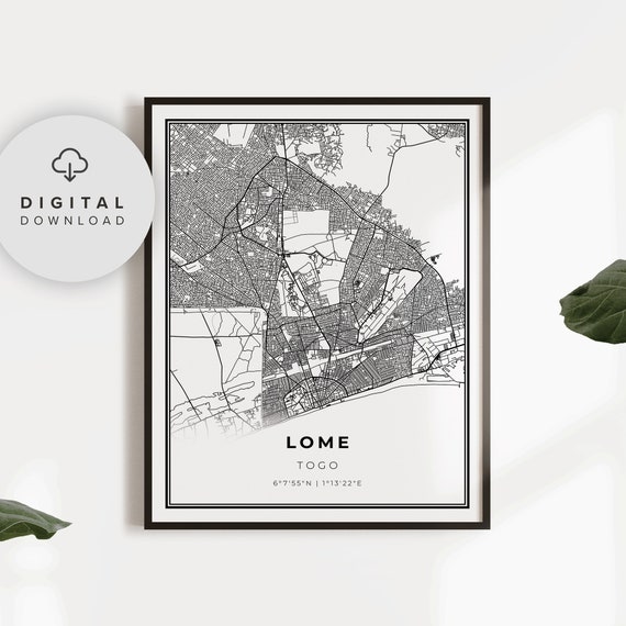 Lome Map Print Togo Art Poster Togolaise Togolese City Street Road Gift Dad Np848