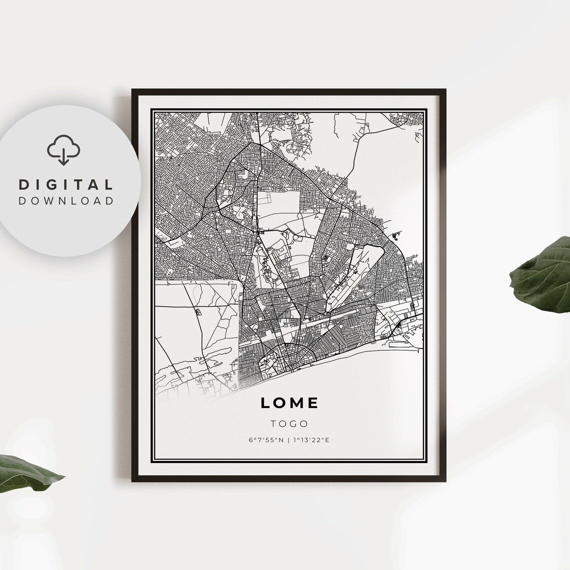 Lome Togo City Street Map Minimalist Black White Travel Poster