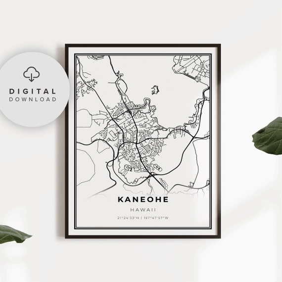Kaneohe Map Print Hawaii Hi Usa Art Poster City Street Road Livingroom Np169