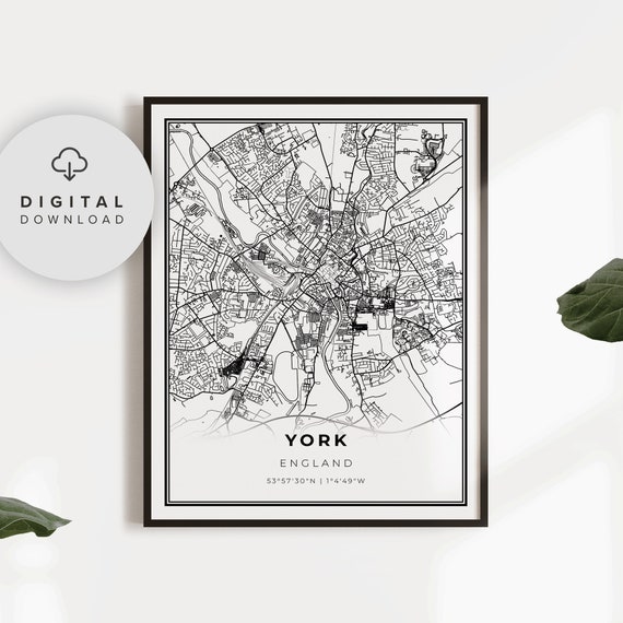 York Map Print England Uk United Kingdom Art Poster Yorkshire City Street Road Prints Np701