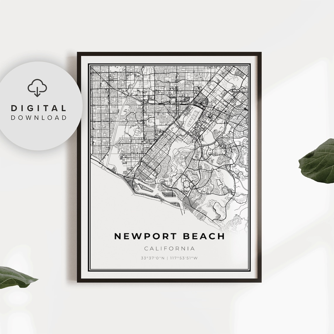 Newport Beach California Street Map Poster Minimalist Decor Art