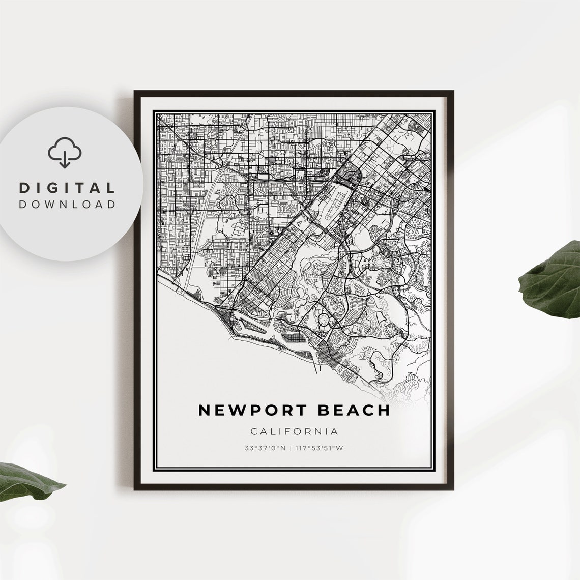 Newport Beach Map Print Ca Usa Art Poster City Street Road Np343
