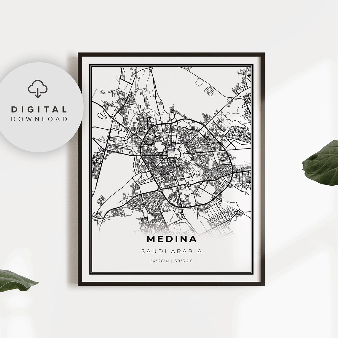 Medina Saudi Arabia City Street Map Black And White Minimalist Poster