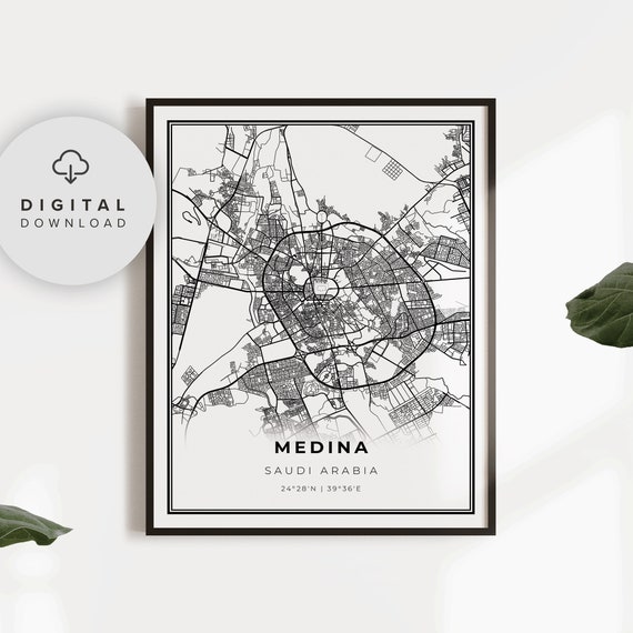 Medina Map Print Saudi Arabia Art Poster City Street Road Wall Np736