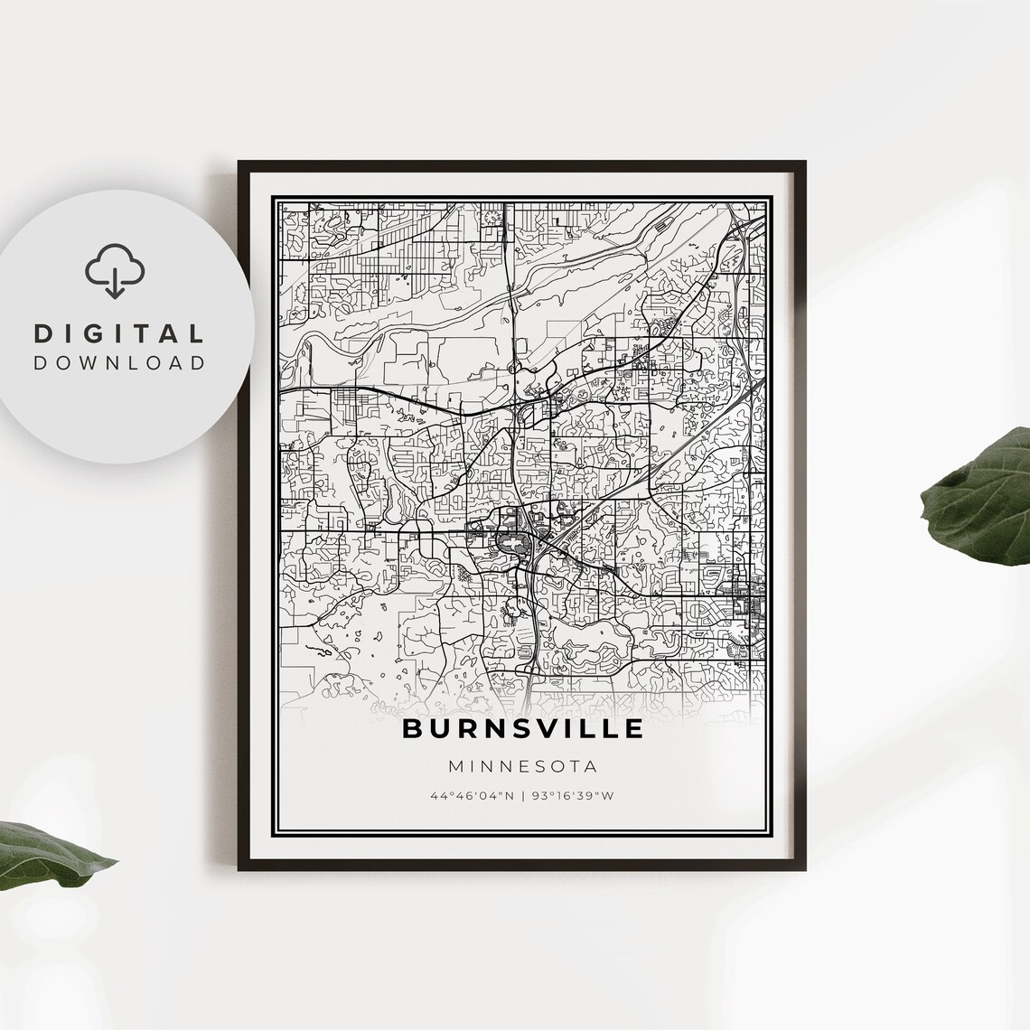 Burnsville Minnesota City Street Map Minimalist Black Line Art Poster