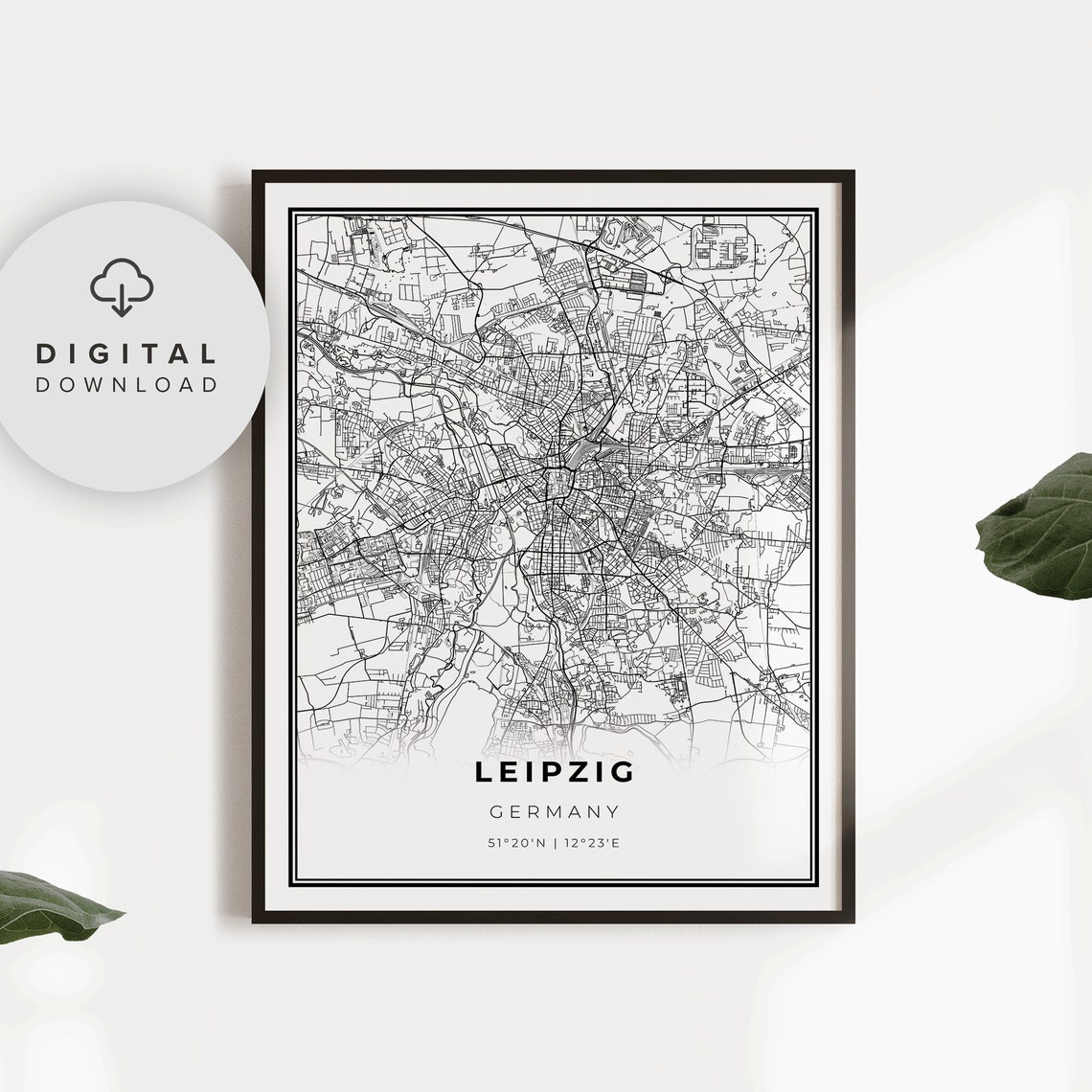 Leipzig Germany Minimalist Black and White City Map Line Poster