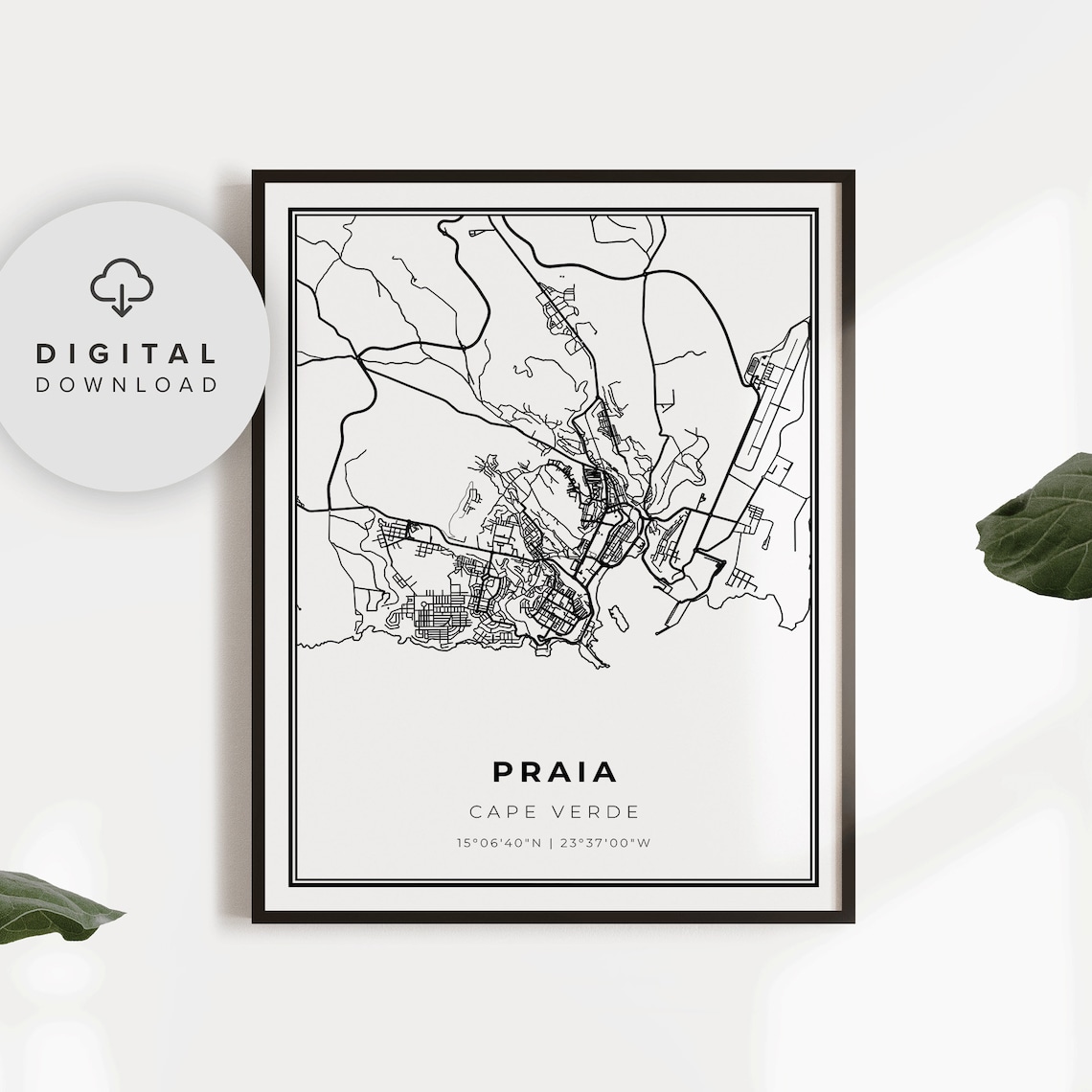 Praia Cape Verde City Street Map Minimalist Travel Art Poster