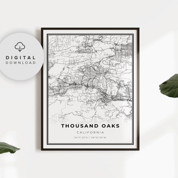 Thousand Oaks Map Print Ca Usa Art Poster City Street Road Np129