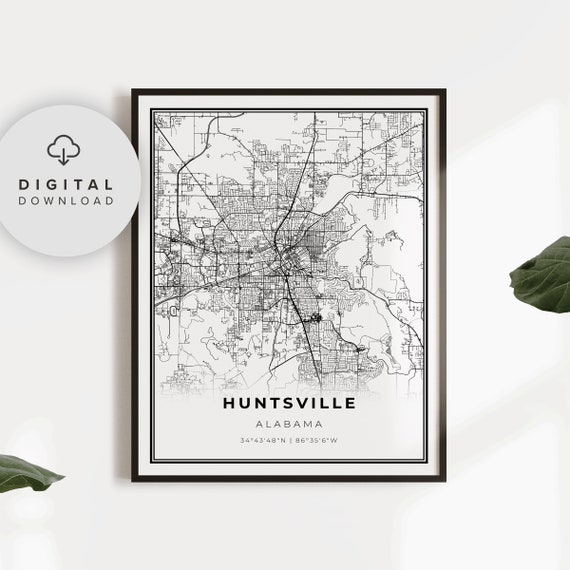 Huntsville Map Print Alabama Al Usa Art Poster City Street Road Prints Np18