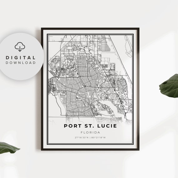 Port St Lucie Map Print Florida Fl Usa Art Poster City Street Road Prints Gift Guy Np202