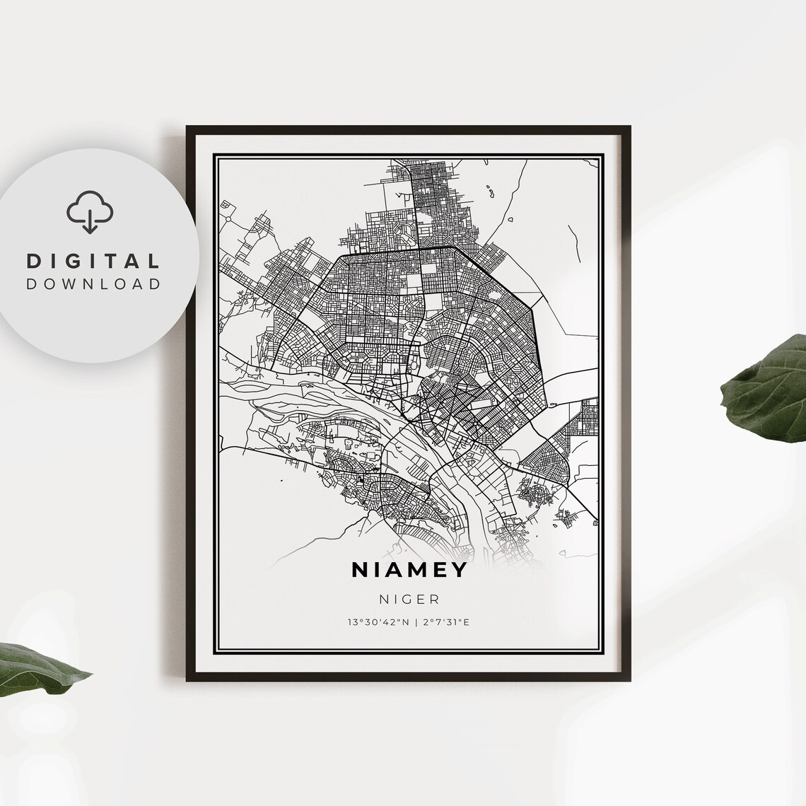 Niamey Niger Minimalist Black Line City Street Map Art Poster