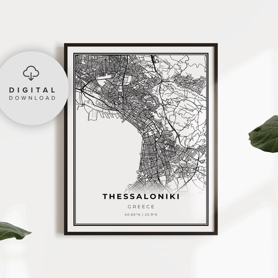 Thessaloniki Map Print Greece Art Poster City Street Road Gift Home Entryway Np557