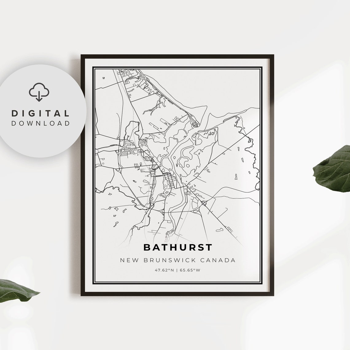 Bathurst New Brunswick Canada Minimalist City Map Wall Poster