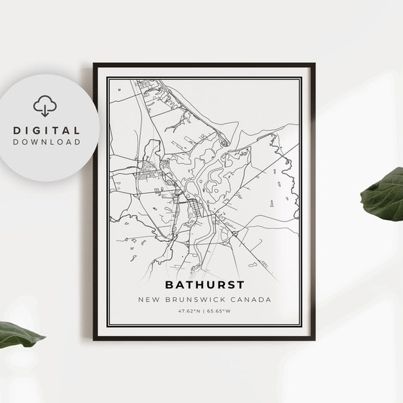 Bathurst Map Print New Brunswick Canada City Street Road Etsy Art Poster Birthday Gifts Np495