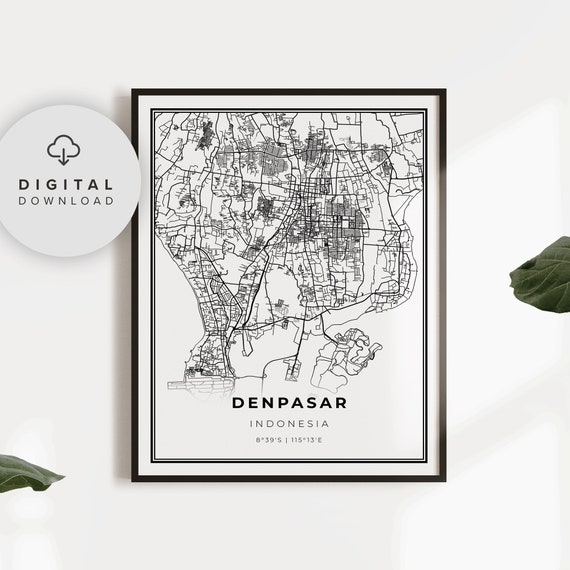 Denpasar Map Print Bali Indonesia Art Poster Sunda Islands City Street Road Gift Guy Np439