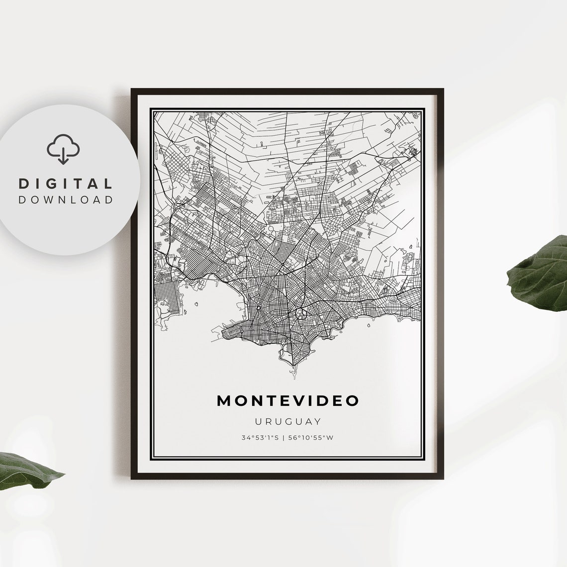 Montevideo Map Print Uruguay Art Poster City Street Road Gift For Papa Np901