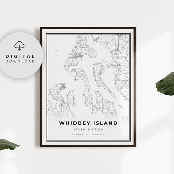 Whidbey Island Map Print Washington Wa Usa Art Poster Whidby City Street Road Np265