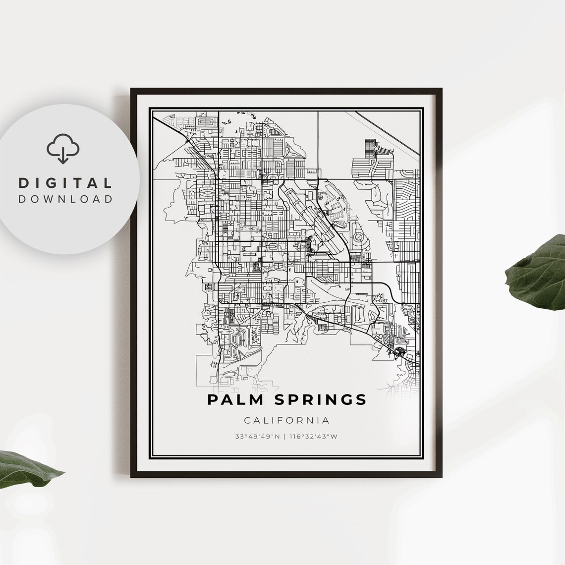Palm Springs Map Print Ca Usa Art Poster City Street Road Prints Np84