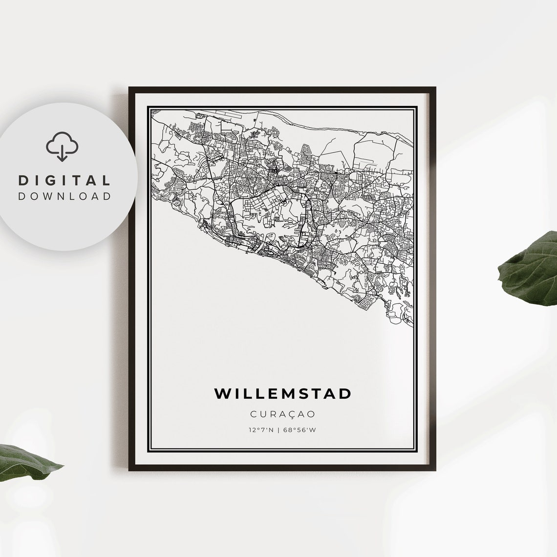 Willemstad Map Print Curaao Art Poster Curacao Netherlands City Street Road Np486