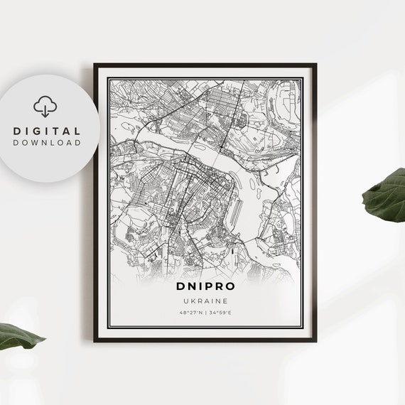 Dnipro Map Print Ukraine Art Poster Dnipropetrovsk City Street Road Gift Him Np411