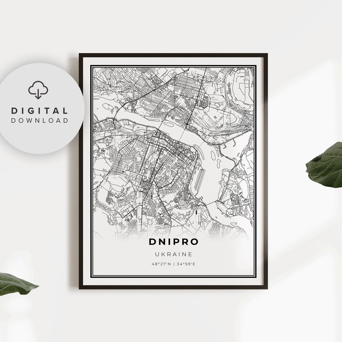 Dnipro Map Print Ukraine Art Poster Dnipropetrovsk City Street Road Gift Him Np411