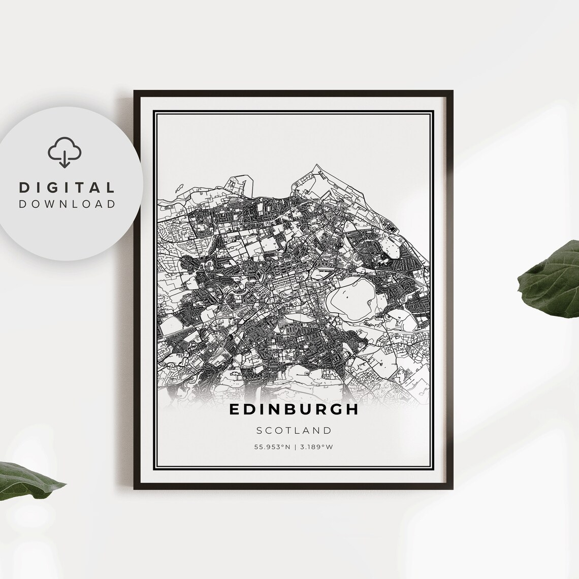 Edinburgh Scotland City Street Map Minimalist Black Map Art Poster