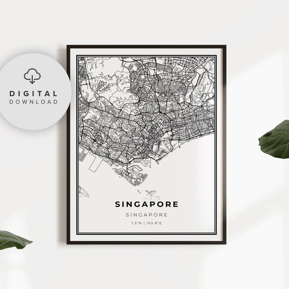 Singapore Map Print Art Poster City Street Road Gift Ideas For Boy Np686
