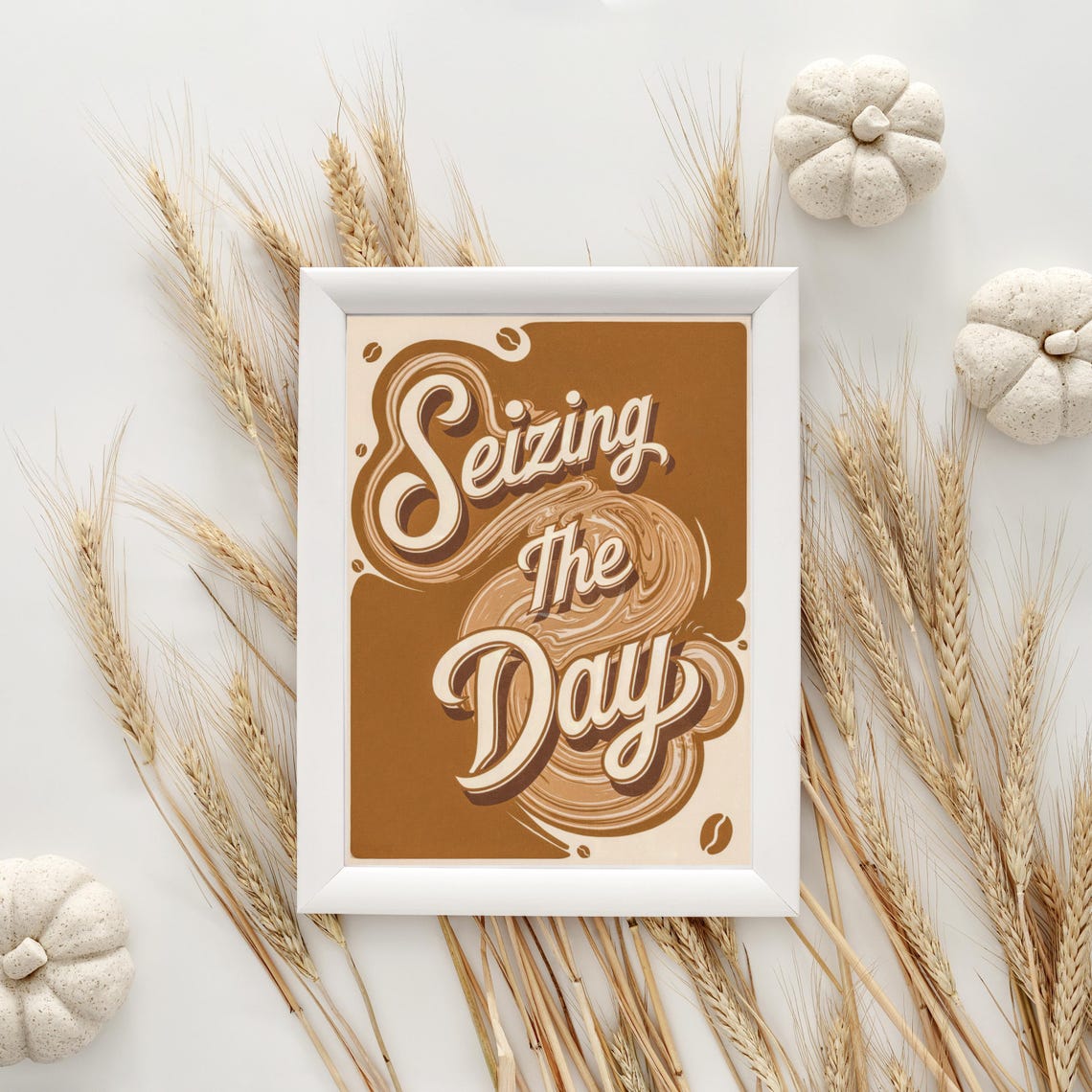 Seizing the Day Retro Coffee Lettering Swirl Vintage Kitchen Poster - Image 3