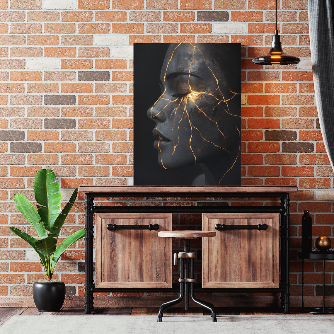 Kintsugi Woman Face Gold Cracked Black Zen Noir Dramatic Art Poster - Image 3